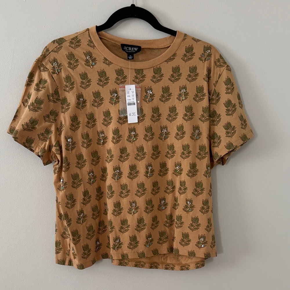J.Crew Tan embellished broken in T-shirt size XL
